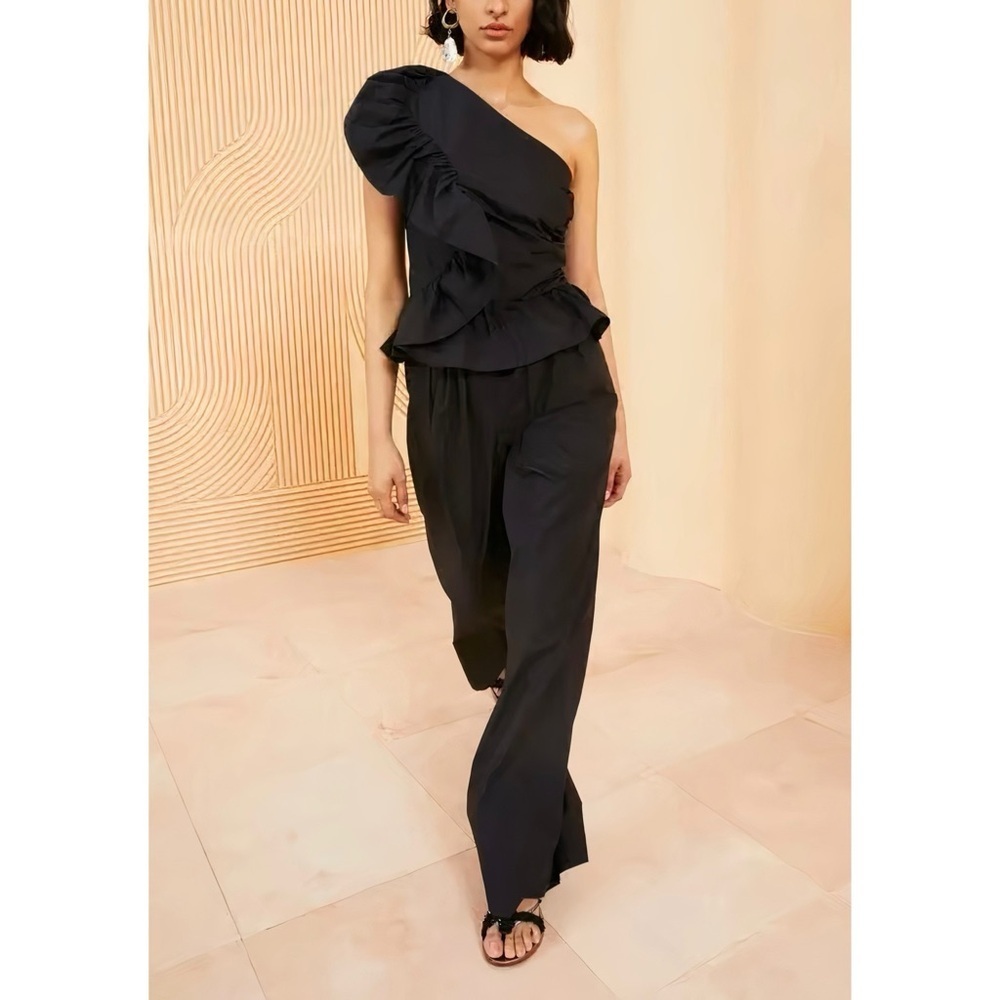 NWT Ulla Johnson Solana Ruffle Black One-Shoulder Jumpsuit